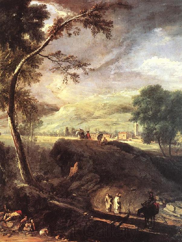 RICCI, Marco Landscape with River and Figures (detail) Norge oil painting art